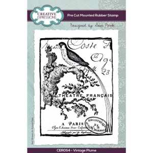 Creative Expressions - Sam Poole - Vintage Plume - 4 in x 6 in Pre-Cut Rubber Stamp