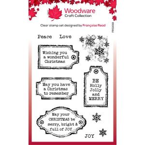 Woodware -  Clear Singles - Christmas Old Labels 4 in x 6 in Stamp Set