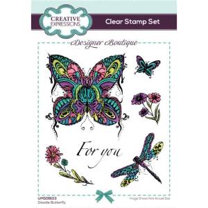 Creative Expressions Designer Boutique - Doodle Butterfly -  6 in x 4 in Clear Stamp Set