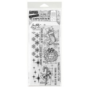 Tim Holtz - Stampers Anonymous - Blueprint Christmas #1 Stamp & Stencil set