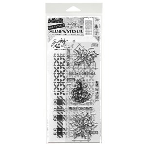 Tim Holtz - Stampers Anonymous - Blueprint Christmas #2 Stamp & Stencil Set